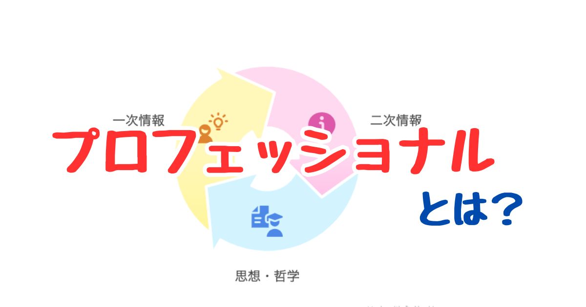 プロフェッショナルとは？という問いを中心に、一次情報・二次情報・思想哲学の循環を示すゴールデンサイクル図